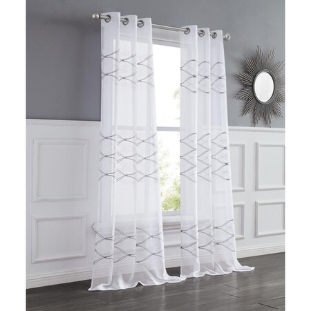 Palacedesigns 96 in. White & Silver Wave Embroidered Window Panels - Set of 2 PA3669135